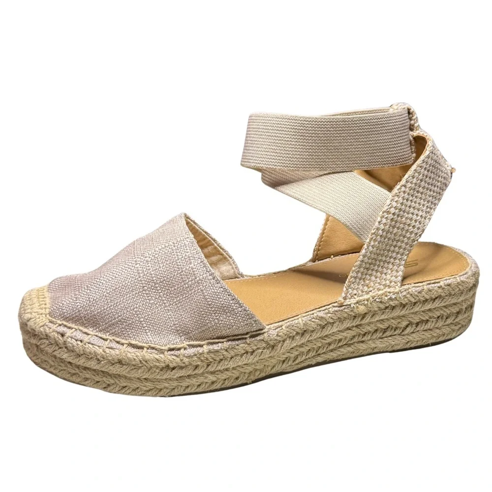 Soda Espadrille Platform Sandals Ankle Wrap Beige Linen + Hemp Size 8